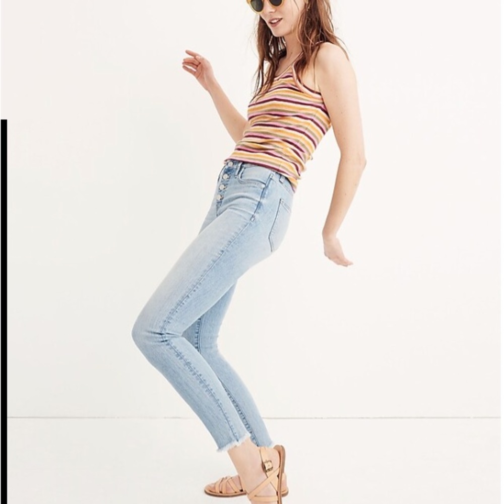 Madewell High Rise 9” Skinny Jeans, Light Wash Exposed Buttons Size 28